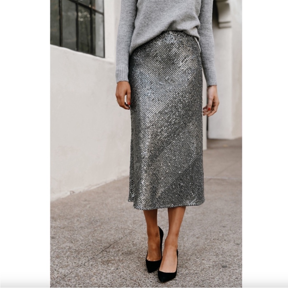 Ann Taylor Sequin Slip Skirt Pewter Silver Grey Size Small